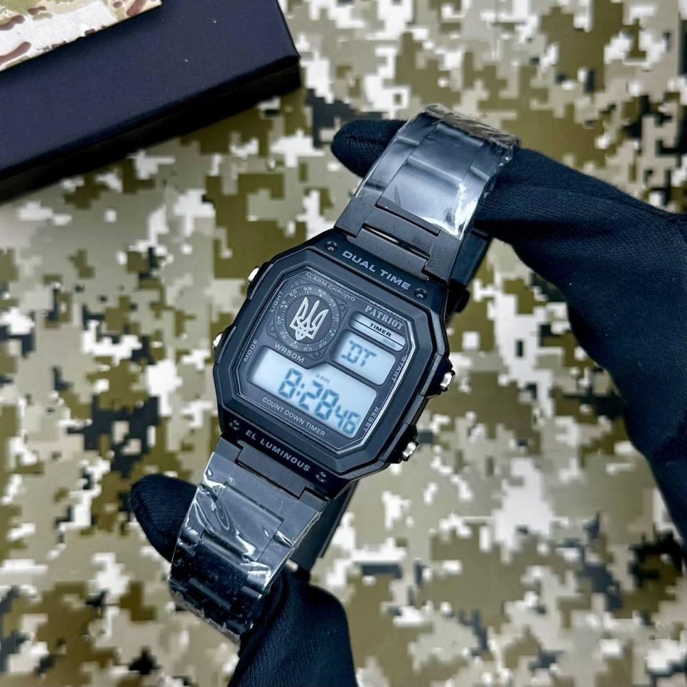 Годинник наручний Patriot 011SIUASI Тризуб срібло Чорні + Коробка