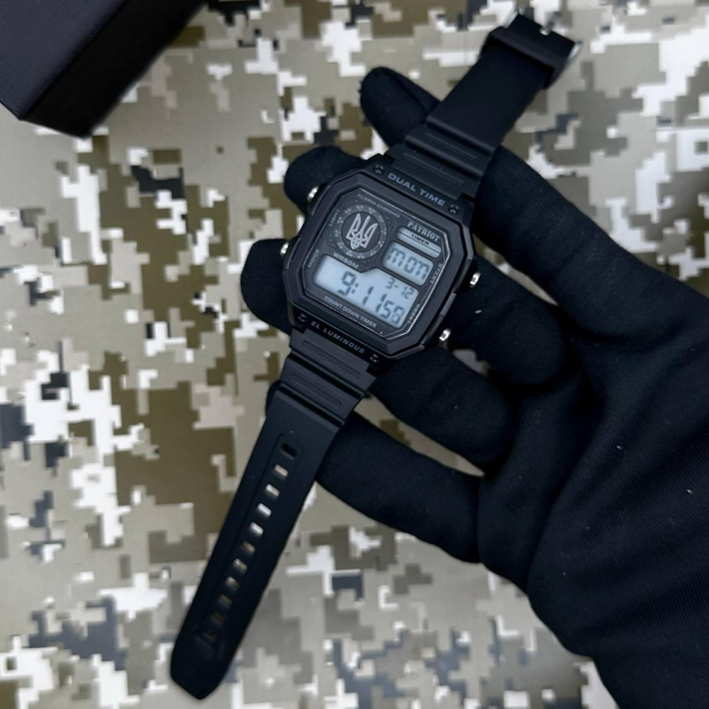 Годинник наручний Patriot 010BKUASI Тризуб срібло Чорні + Коробка.