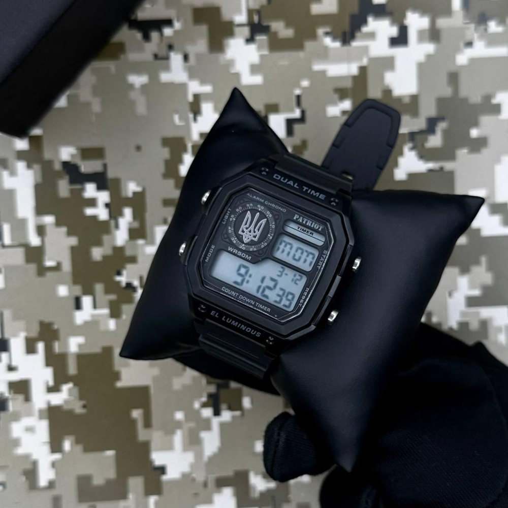 Годинник наручний Patriot 010BKUASI Тризуб срібло Чорні + Коробка.