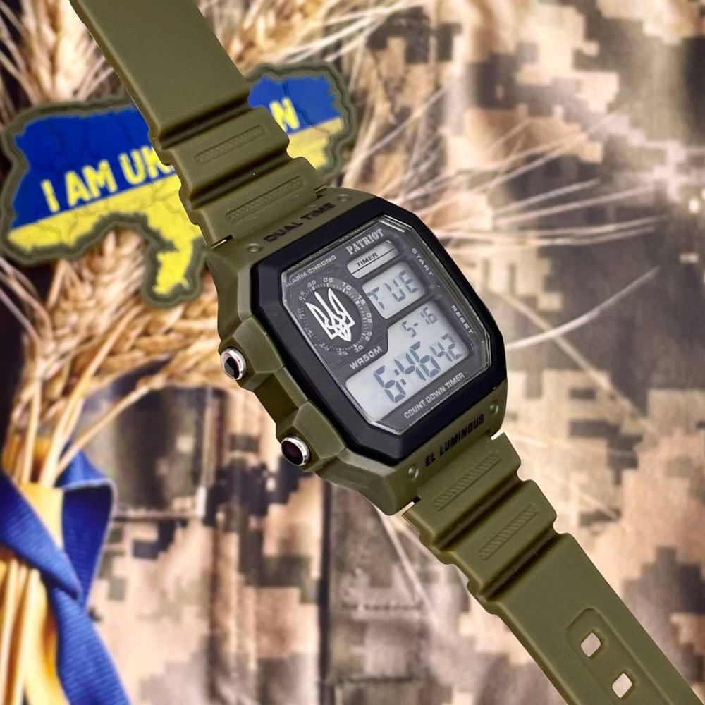 Годинник наручний Patriot 010AGUASI Тризуб срібло Зелені + Коробка