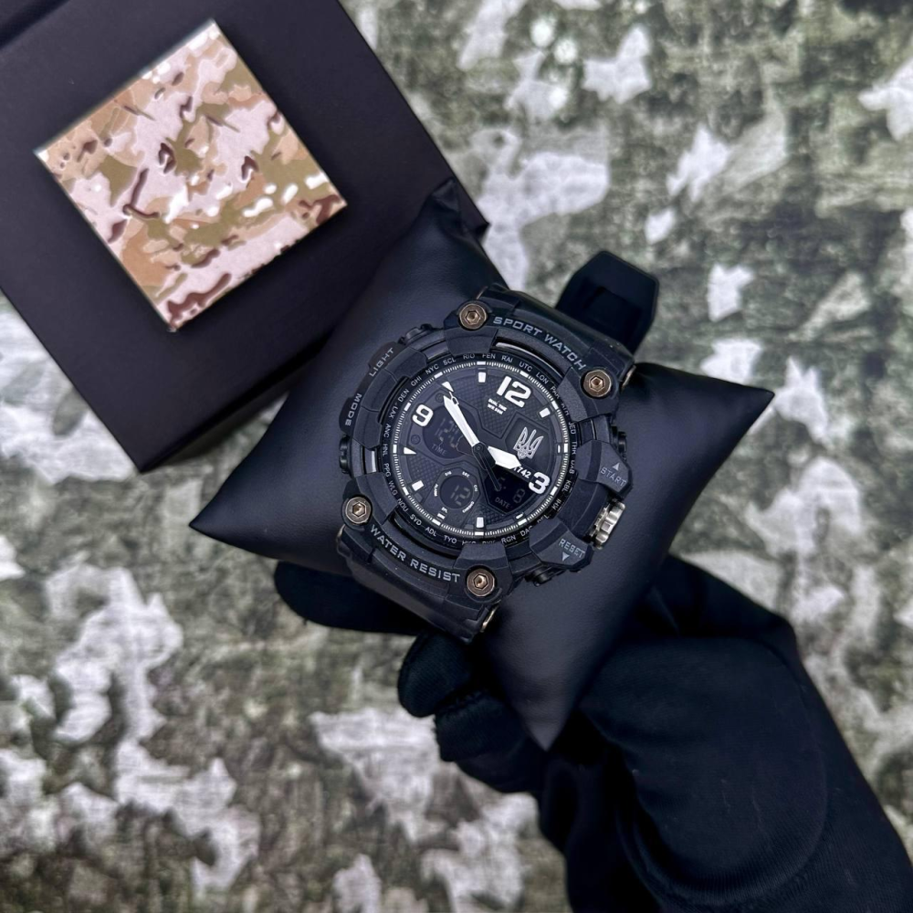Годинник наручний Patriot 006BKUASI Тризуб срібло Чорні + Коробка.