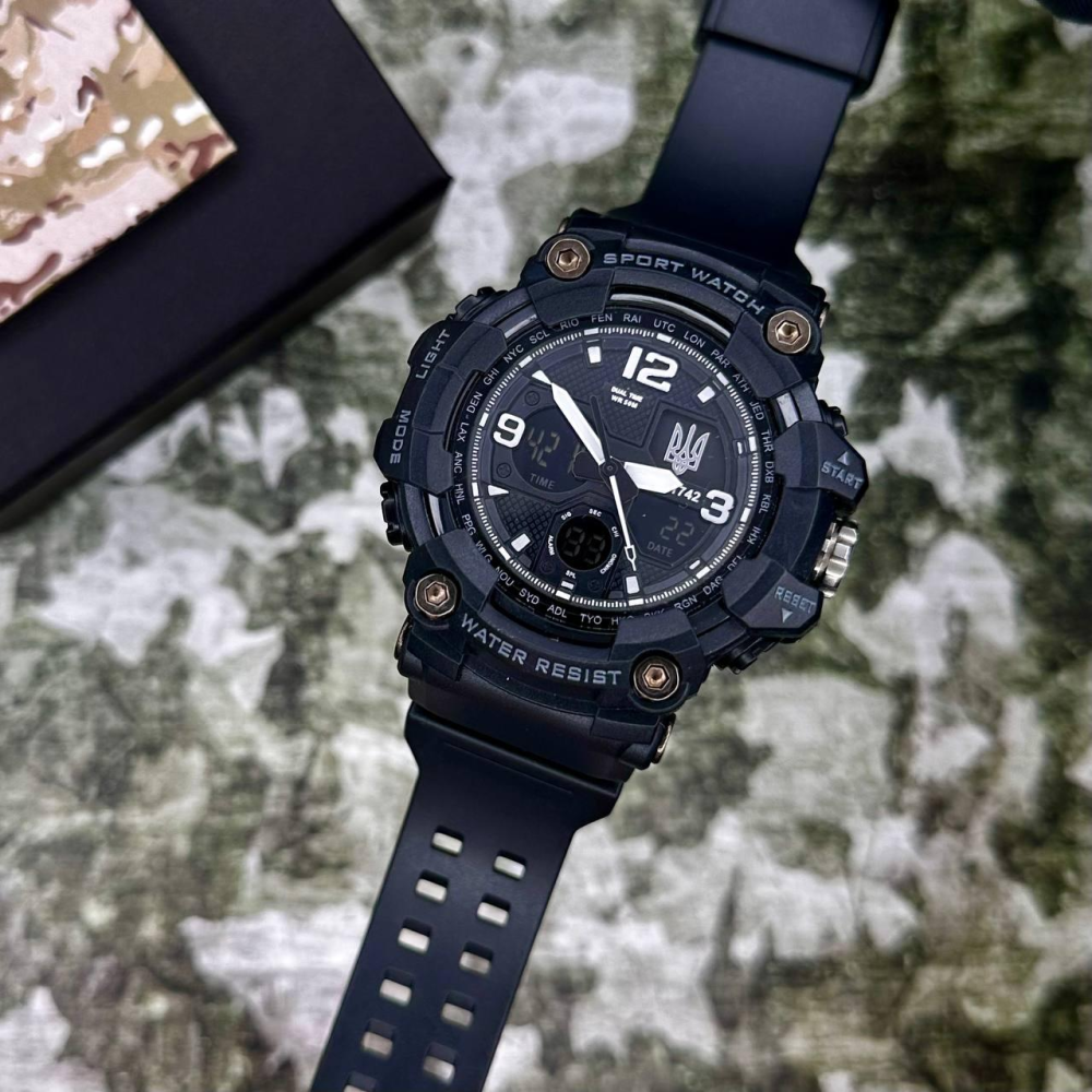 Годинник наручний Patriot 006BKUASI Тризуб срібло Чорні + Коробка.