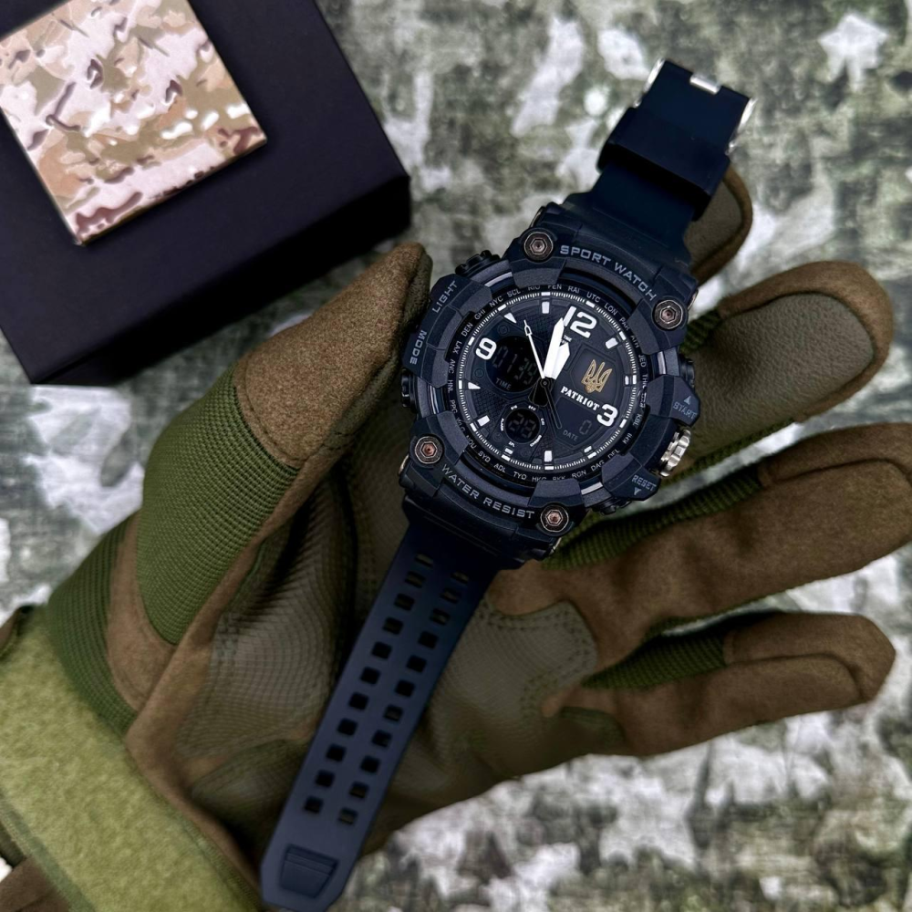 Годинник наручний Patriot 006BKUAGD Тризуб золото Чорні + Коробка.