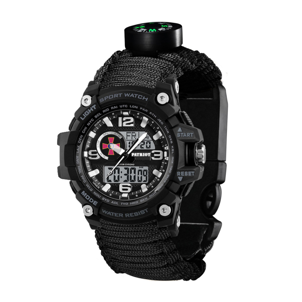 Годинник наручний Patriot 012BKSU ЗСУ Чорні Паракордовий ремінець Black + Коробка