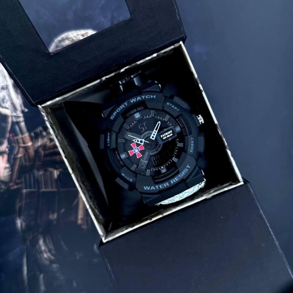 Годинник наручний Patriot 005BKSU ЗСУ Чорні Паракордовий ремінець ACU + Коробка