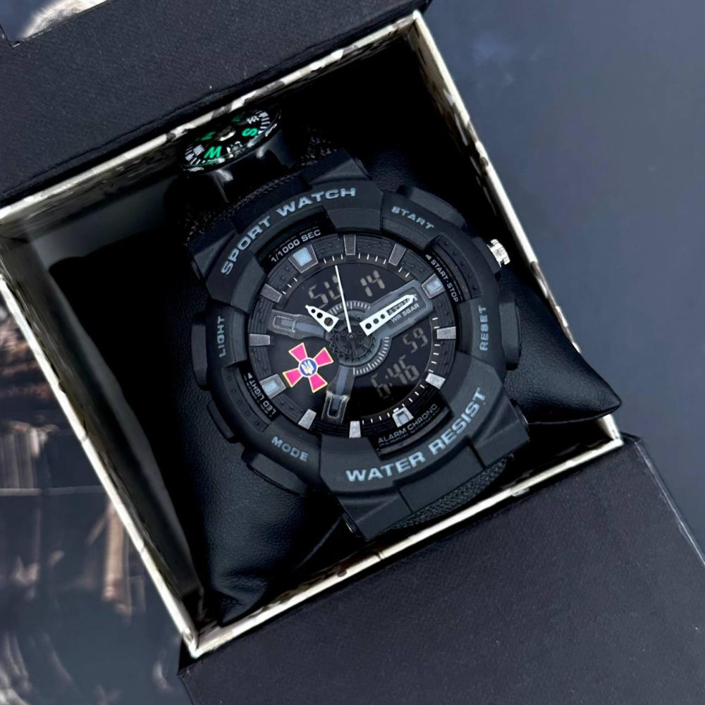 Годинник наручний Patriot 005BKSU ЗСУ Чорні Паракордовий ремінець Black + Коробка.