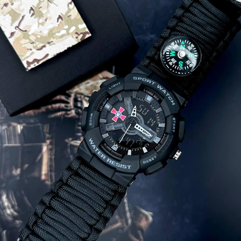 Годинник наручний Patriot 005BKSU ЗСУ Чорні Паракордовий ремінець Black + Коробка.