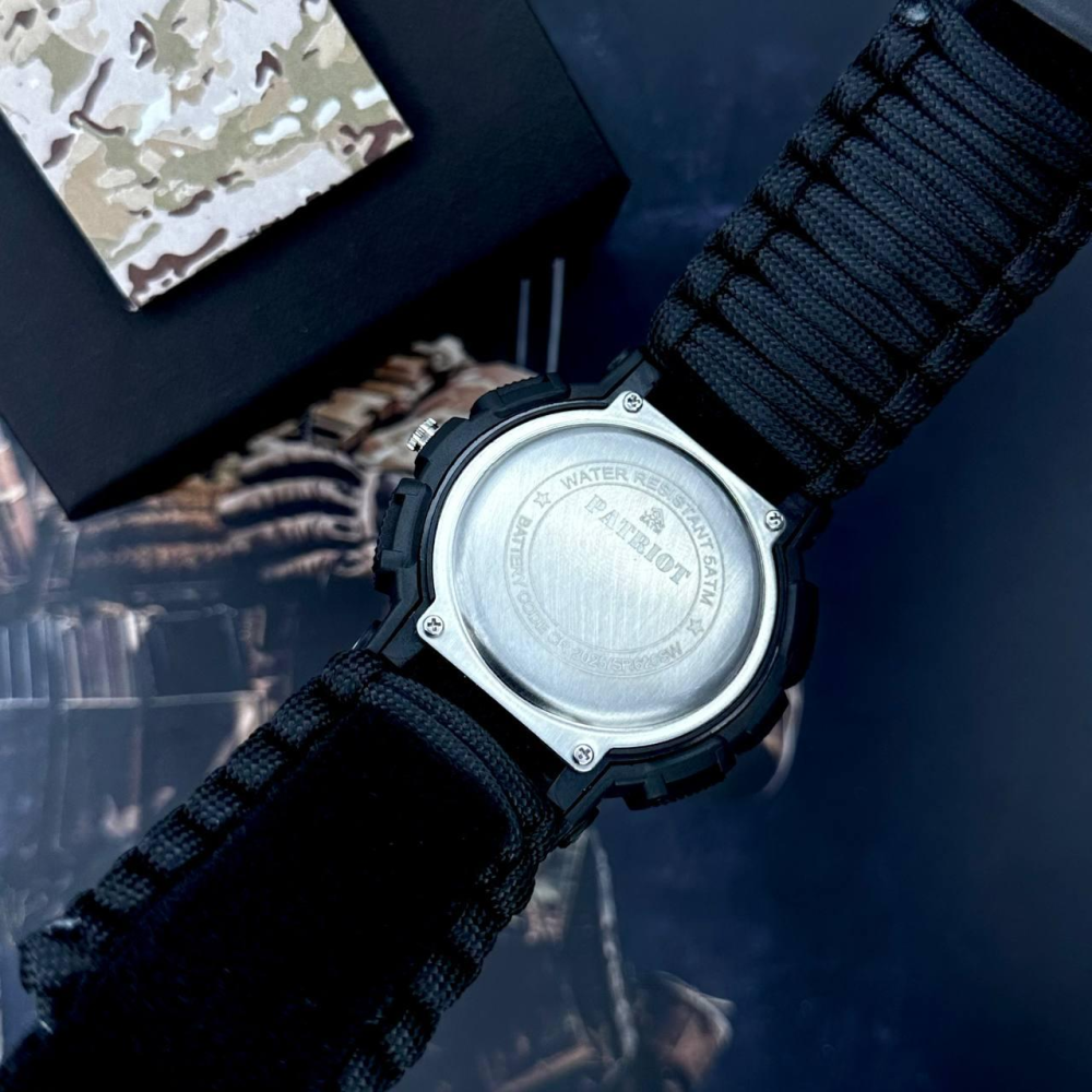 Годинник наручний Patriot 005BKSU ЗСУ Чорні Паракордовий ремінець Black + Коробка.