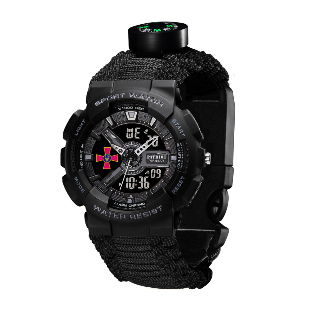 Годинник наручний Patriot 005BKSU ЗСУ Чорні Паракордовий ремінець Black + Коробка.