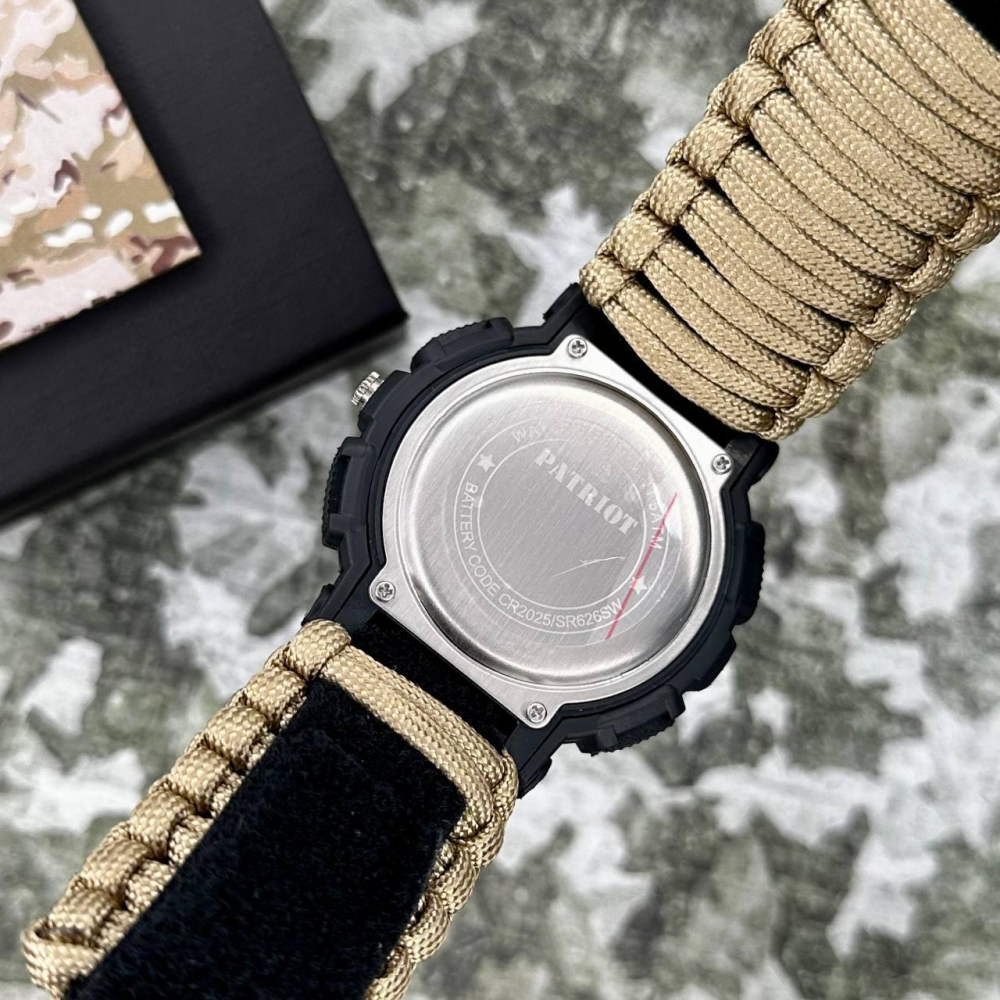 Годинник наручний Patriot 005BKSU ЗСУ Чорні Паракордовий ремінець Khaki + Коробка