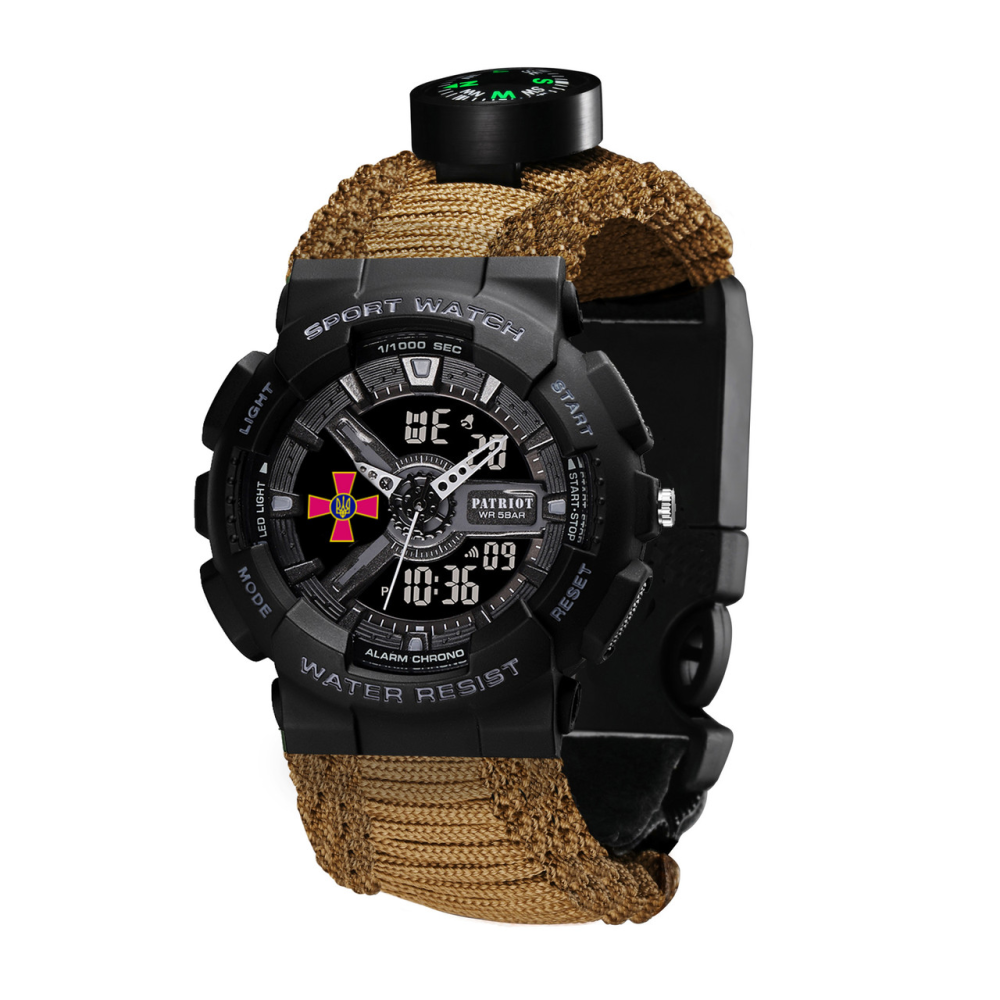 Годинник наручний Patriot 005BKSU ЗСУ Чорні Паракордовий ремінець Khaki + Коробка