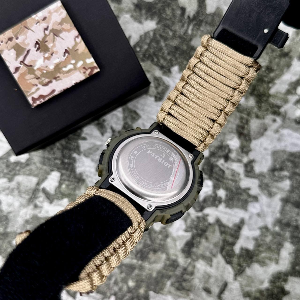 Годинник наручний Patriot 005CMGRSU ЗСУ Зелений камуфляж Паракордовий ремінець Khaki + Коробка.