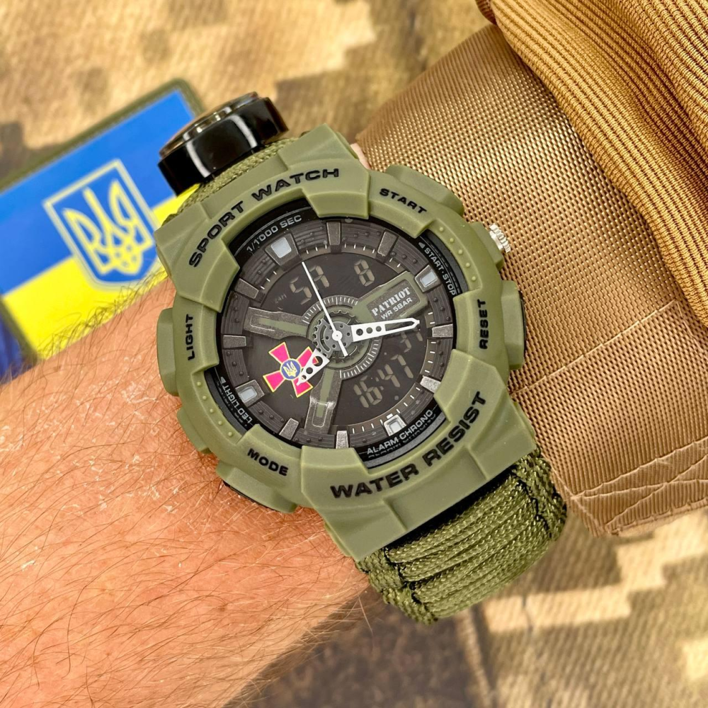 Годинник наручний Patriot 005AGSU ЗСУ Паракордовий ремінець Army Green + Коробка.