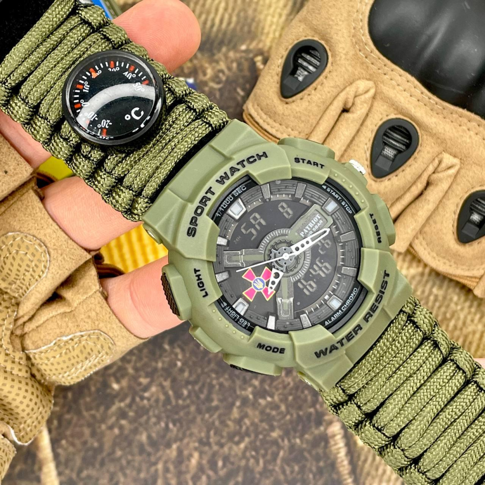 Годинник наручний Patriot 005AGSU ЗСУ Паракордовий ремінець Army Green + Коробка.