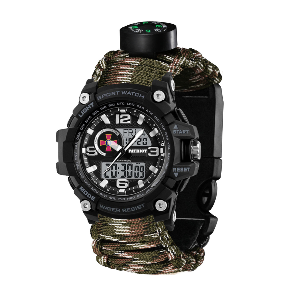 Годинник наручний Patriot 012BKSU ЗСУ Чорні Паракордовий ремінець Camo Green + Коробка
