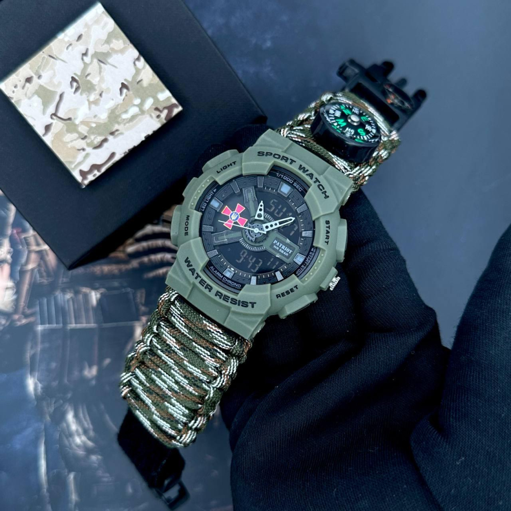 Годинник наручний Patriot 005AGSU ЗСУ Паракордовий ремінець Camo Green + Коробка