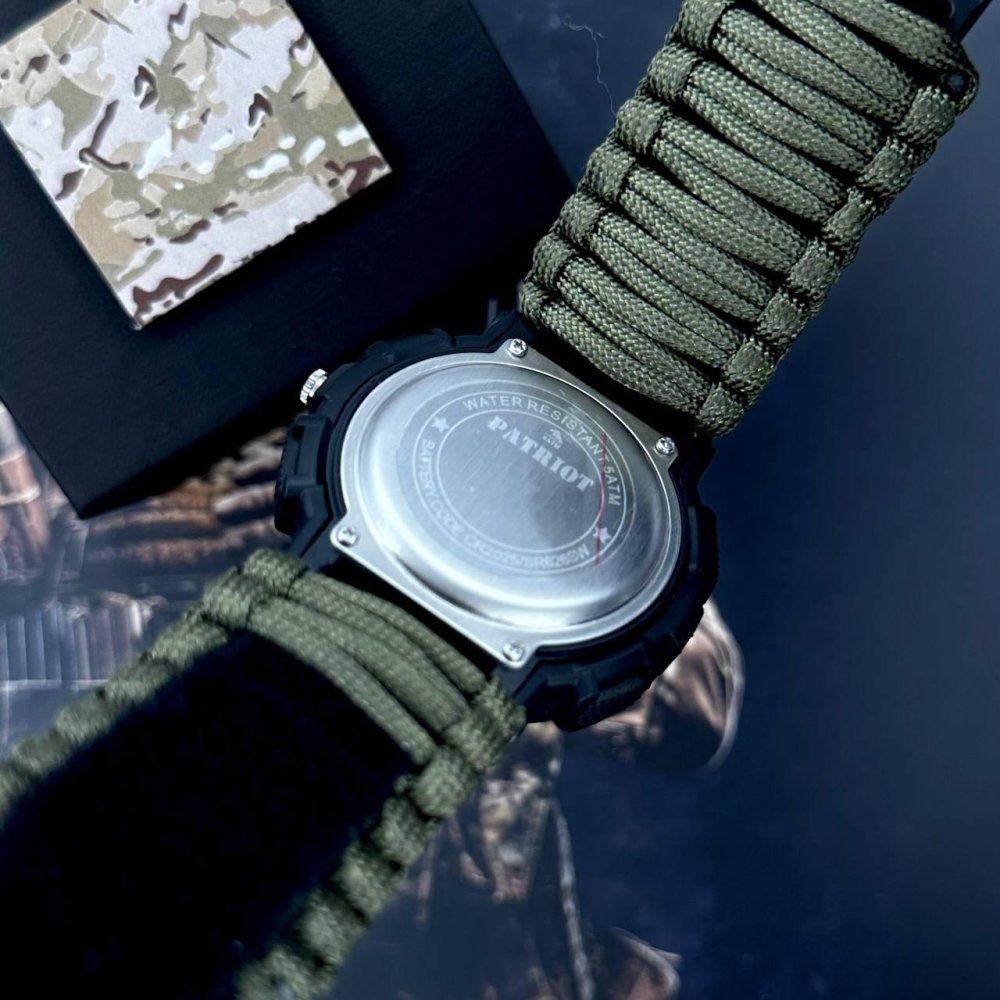 Годинник наручний Patriot 005BKSU ЗСУ Чорні Паракордовий ремінець Army Green + Коробка