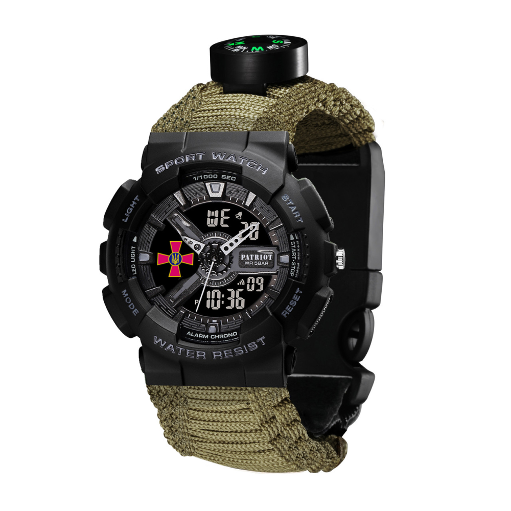 Годинник наручний Patriot 005BKSU ЗСУ Чорні Паракордовий ремінець Army Green + Коробка