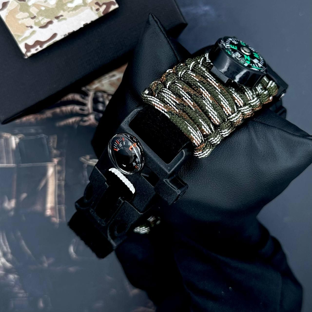 Годинник наручний Patriot 005BKSU ЗСУ Чорні Паракордовий ремінець Camo Green+ Коробка.