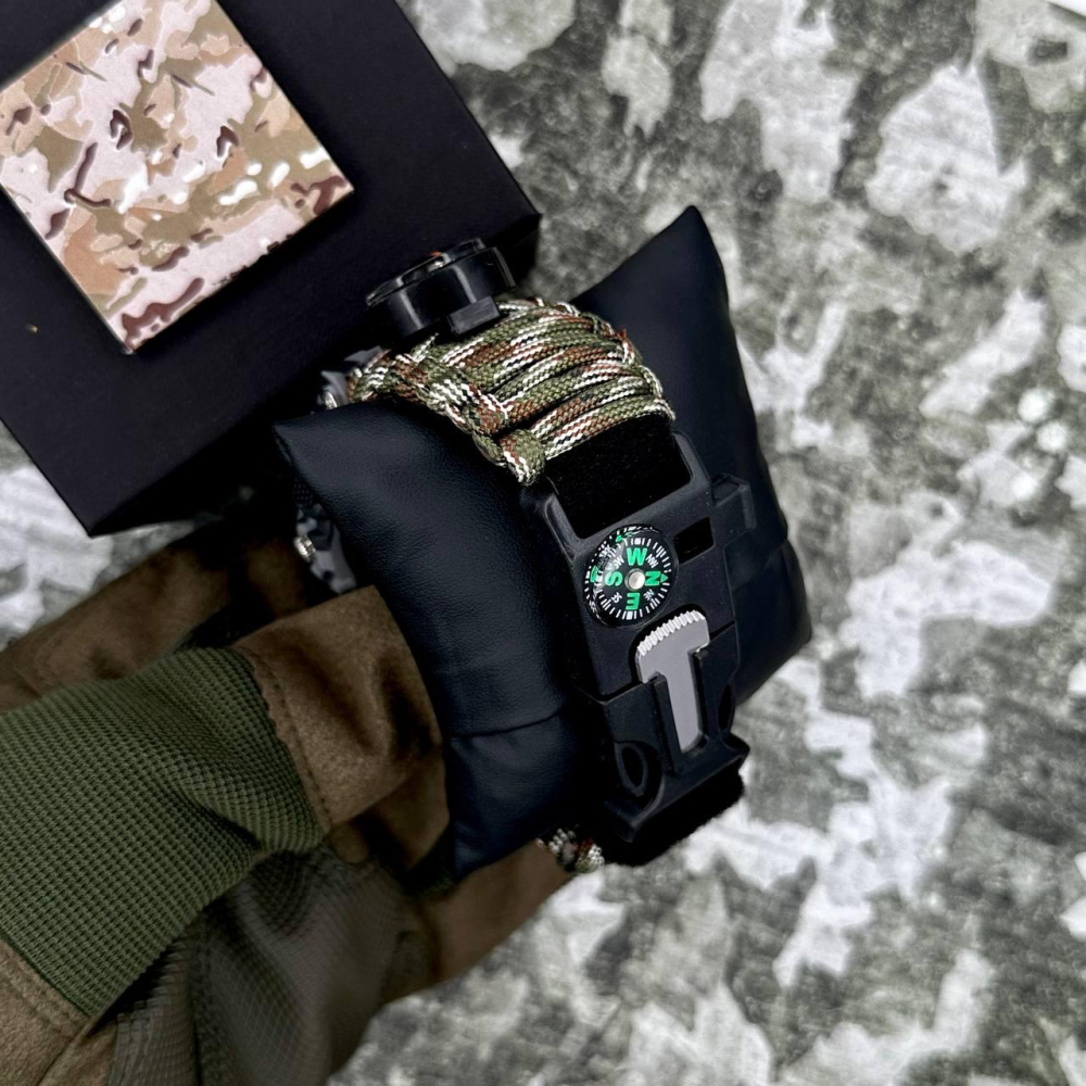Годинник наручний Patriot 005CMGYSU ЗСУ Сірий камуфляж Паракордовий ремінець Camo Green + Коробка.