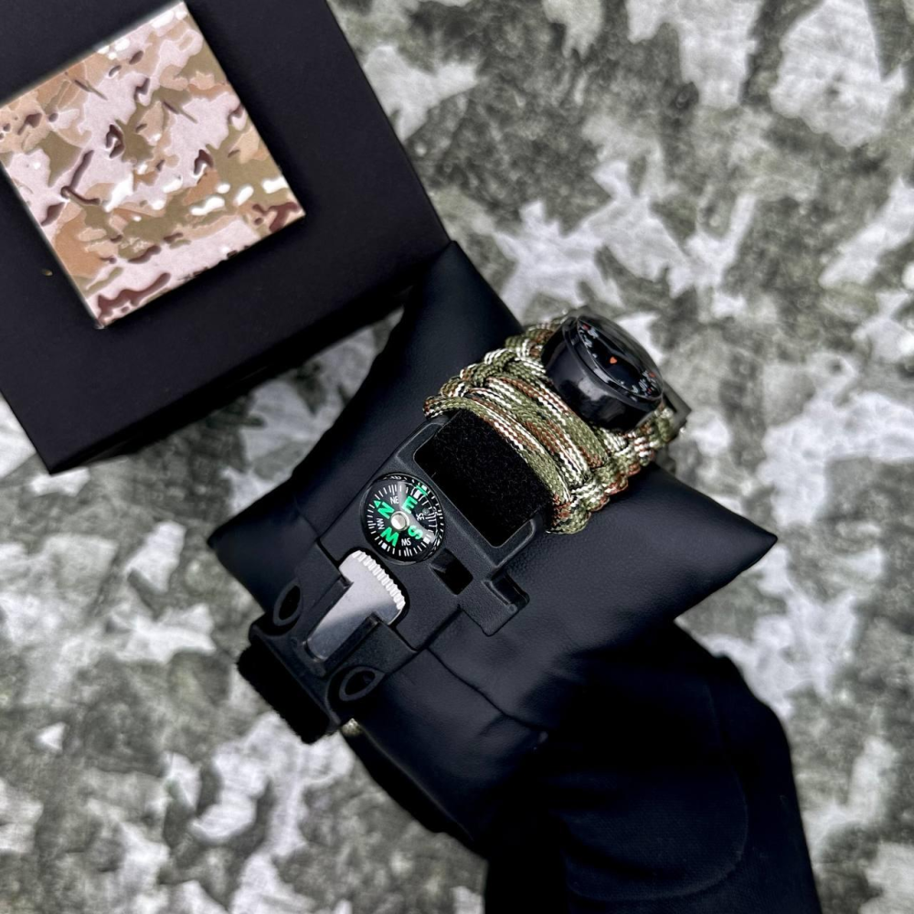 Годинник наручний Patriot 005CMGRSU ЗСУ Зелений камуфляж Паракордовий ремінець Camo Green + Коробка.