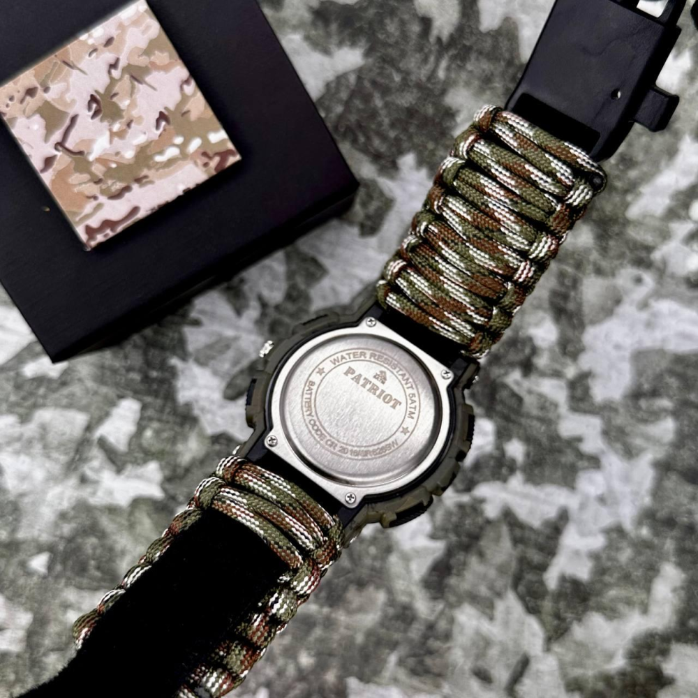 Годинник наручний Patriot 005CMGRSU ЗСУ Зелений камуфляж Паракордовий ремінець Camo Green + Коробка.