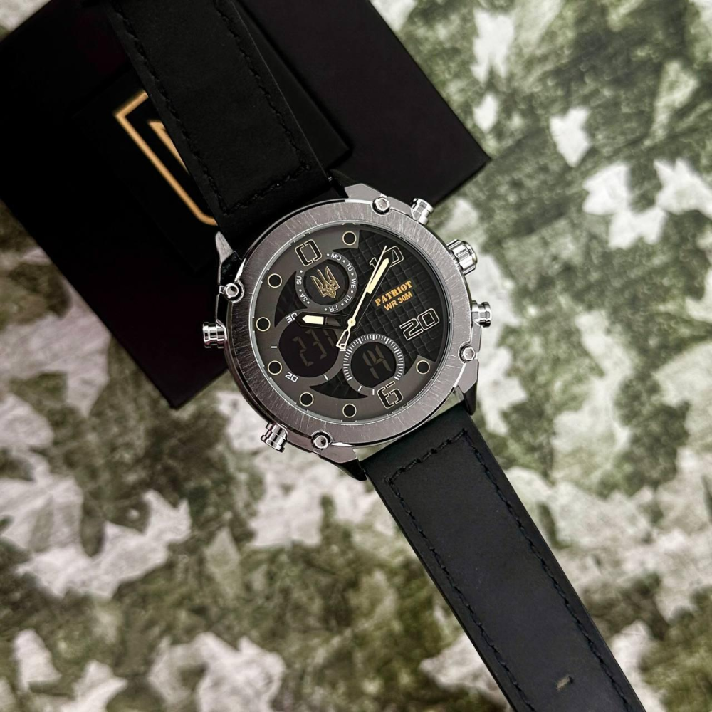 Годинник наручний Patriot 017SIBK Тризуб золото Silver-Black