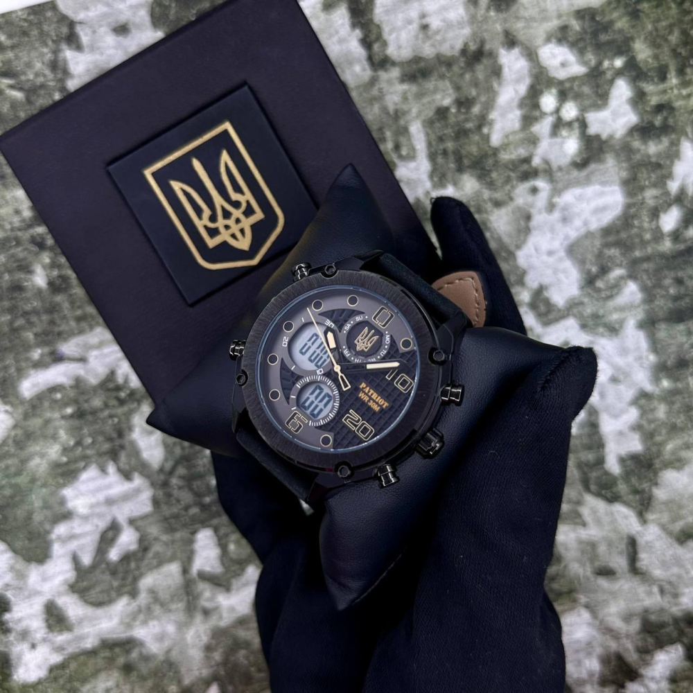 Годинник наручний Patriot 017BKWT Тризуб золото Black-White