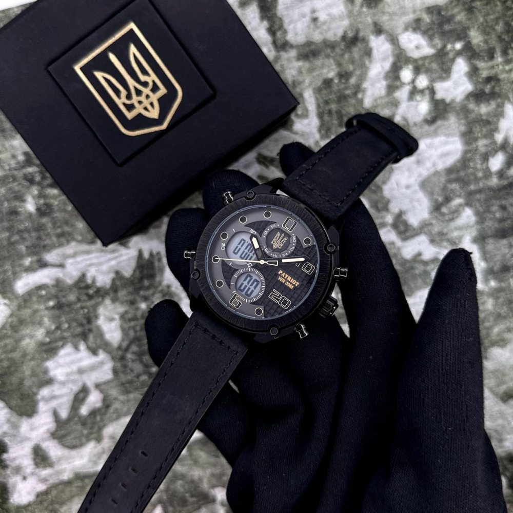 Годинник наручний Patriot 017BKWT Тризуб золото Black-White