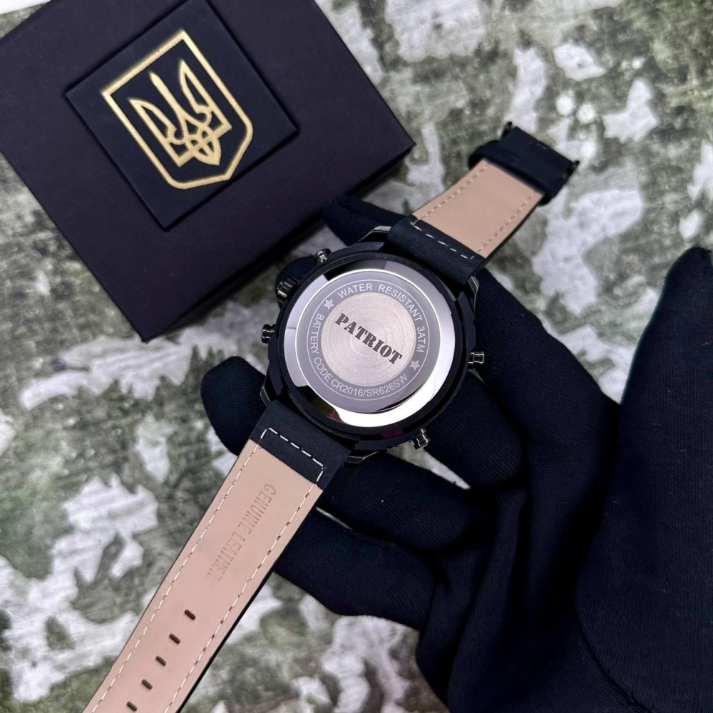 Годинник наручний Patriot 017BKWT Тризуб золото Black-White