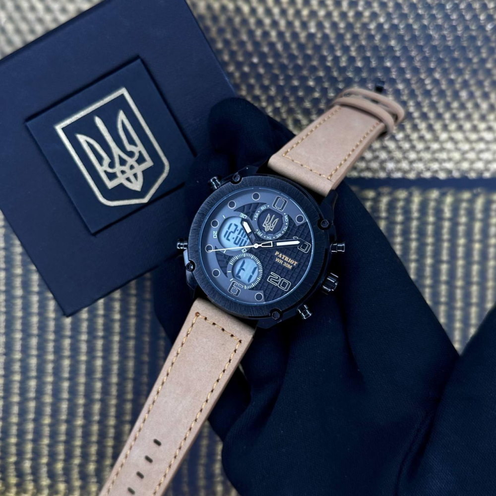 Годинник наручний Patriot 017BKLTBN Тризуб злото Black-Light Brown
