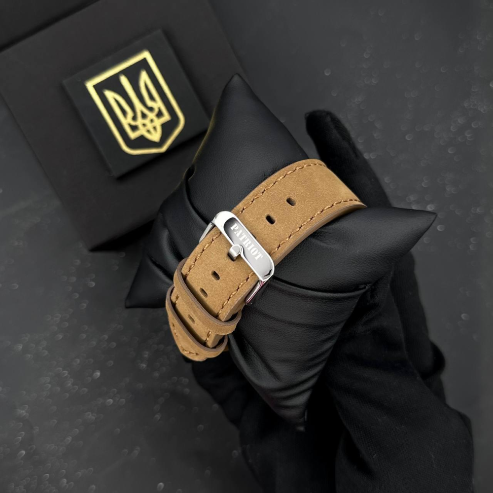 Годинник наручний Patriot 016 Black-Brown Тризуб золото