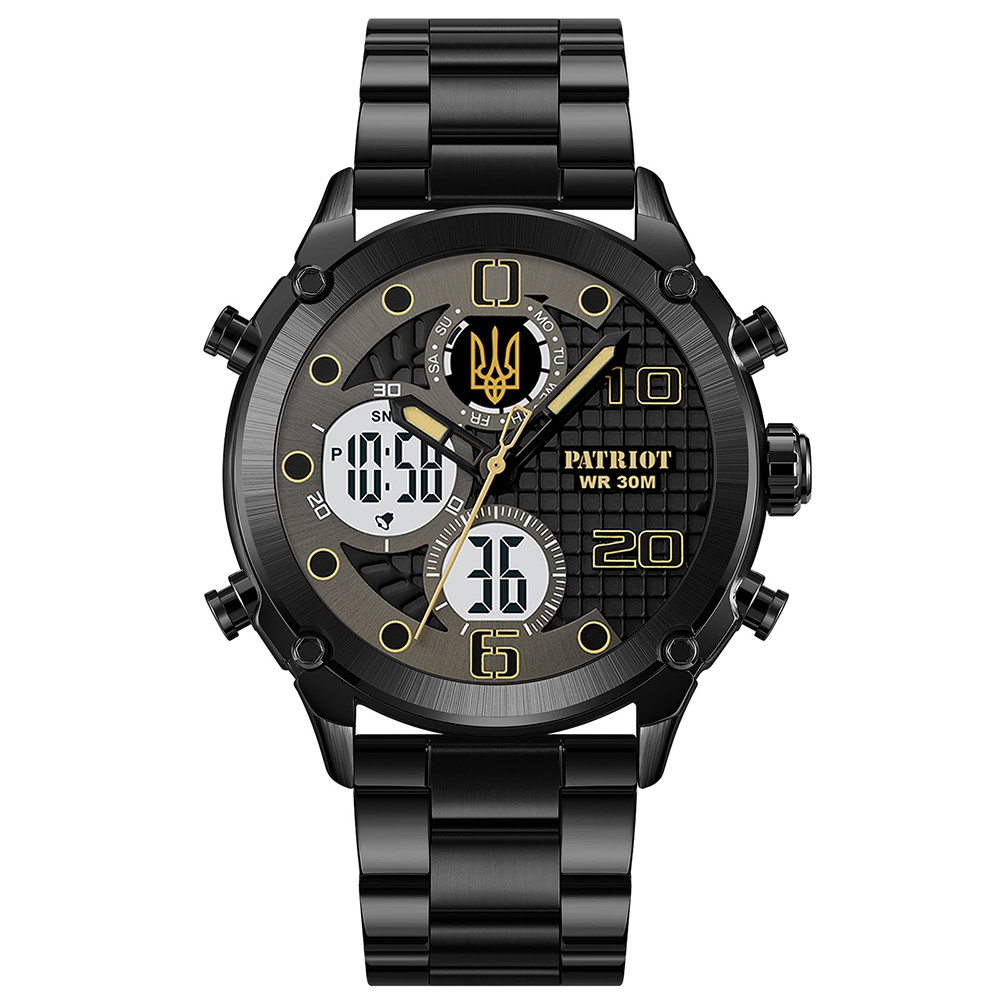 Годинник наручний Patriot 017 Тризуб Золото Black-Black-White Steel
