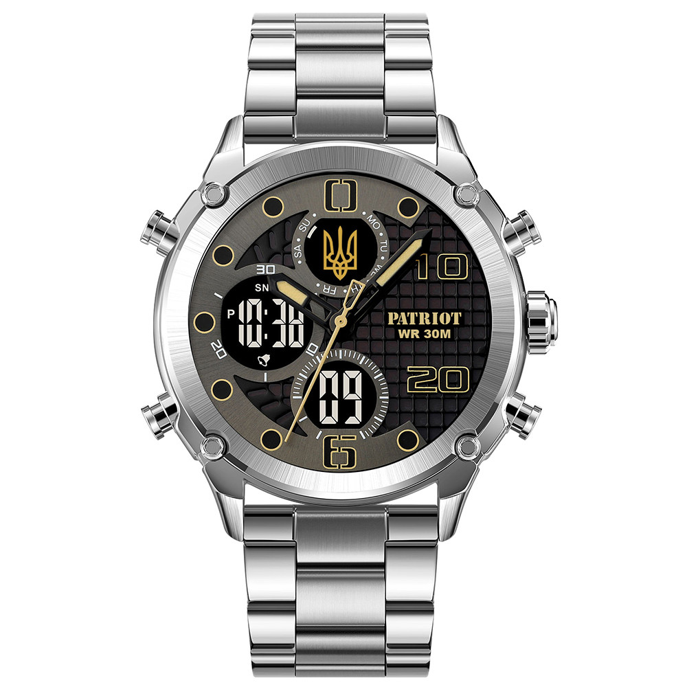 Годинник наручний Patriot 017 Тризуб Золото Silver-Black Steel
