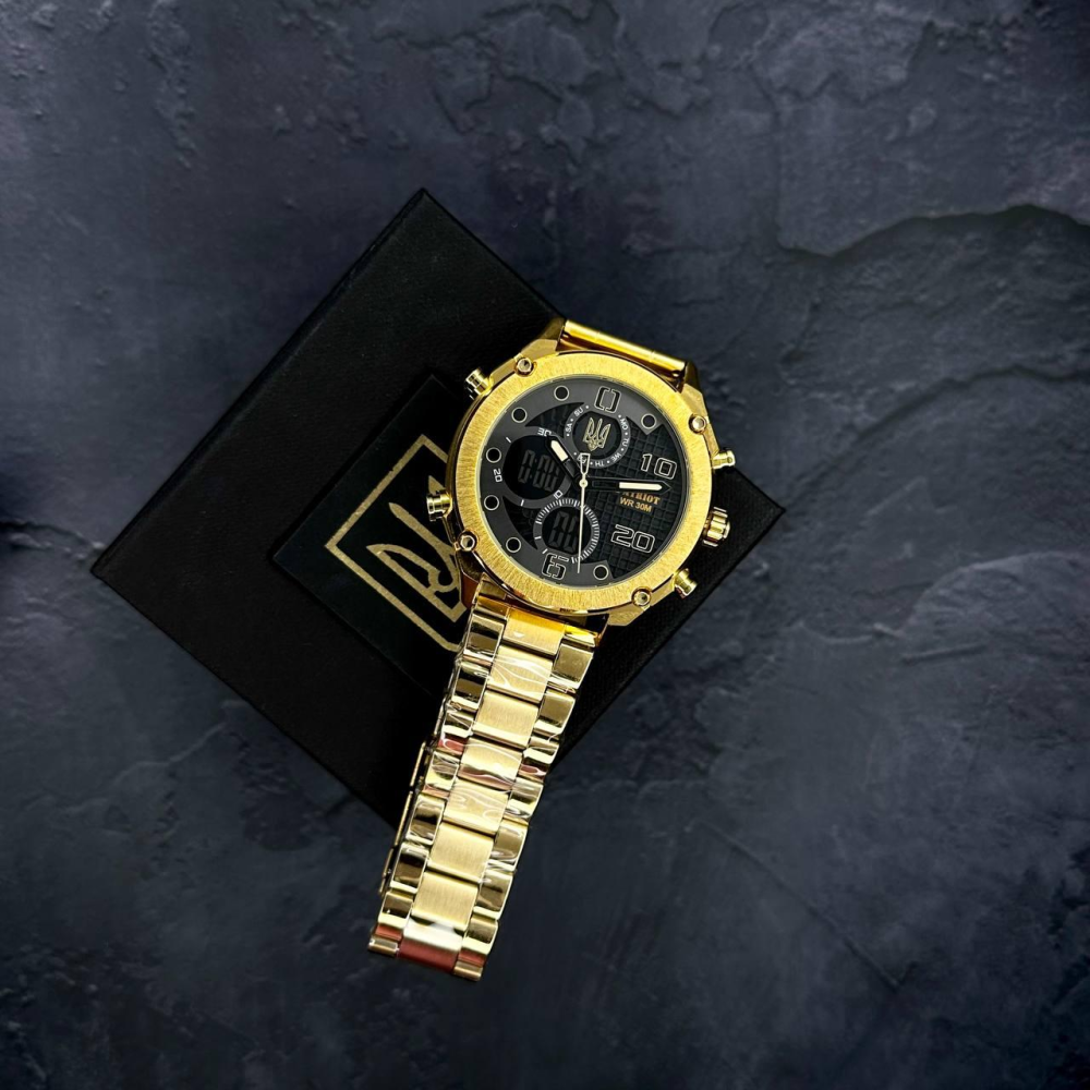 Годинник наручний Patriot 017 Тризуб Золото Gold-Black Steel