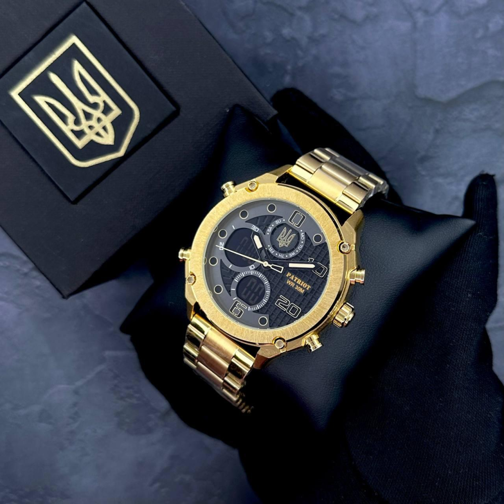 Годинник наручний Patriot 017 Тризуб Золото Gold-Black Steel