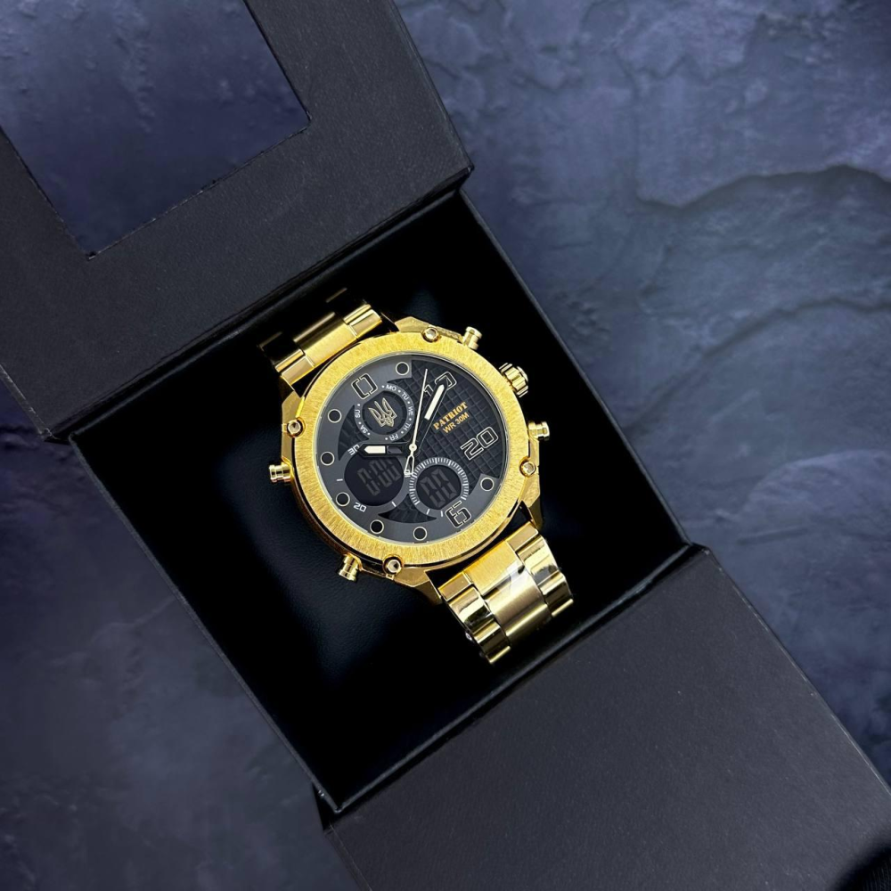 Годинник наручний Patriot 017 Тризуб Золото Gold-Black Steel