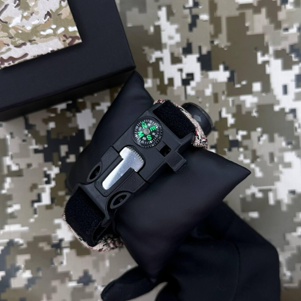 Годинник наручний Patriot 005 Тризуб золото Чорний Паракордовий ремінець Desert Camo + Коробка