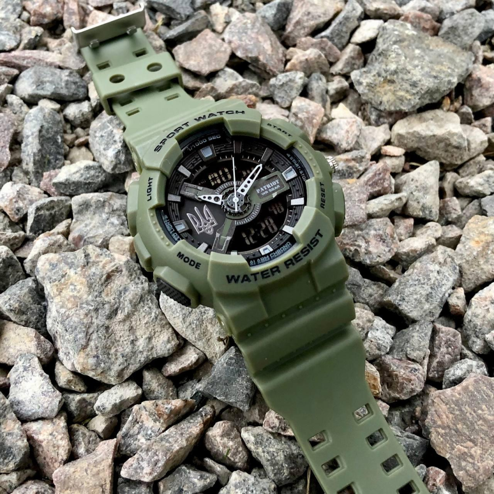 Годинник наручний Patriot 005 Тризуб срібло Army Green + Коробка