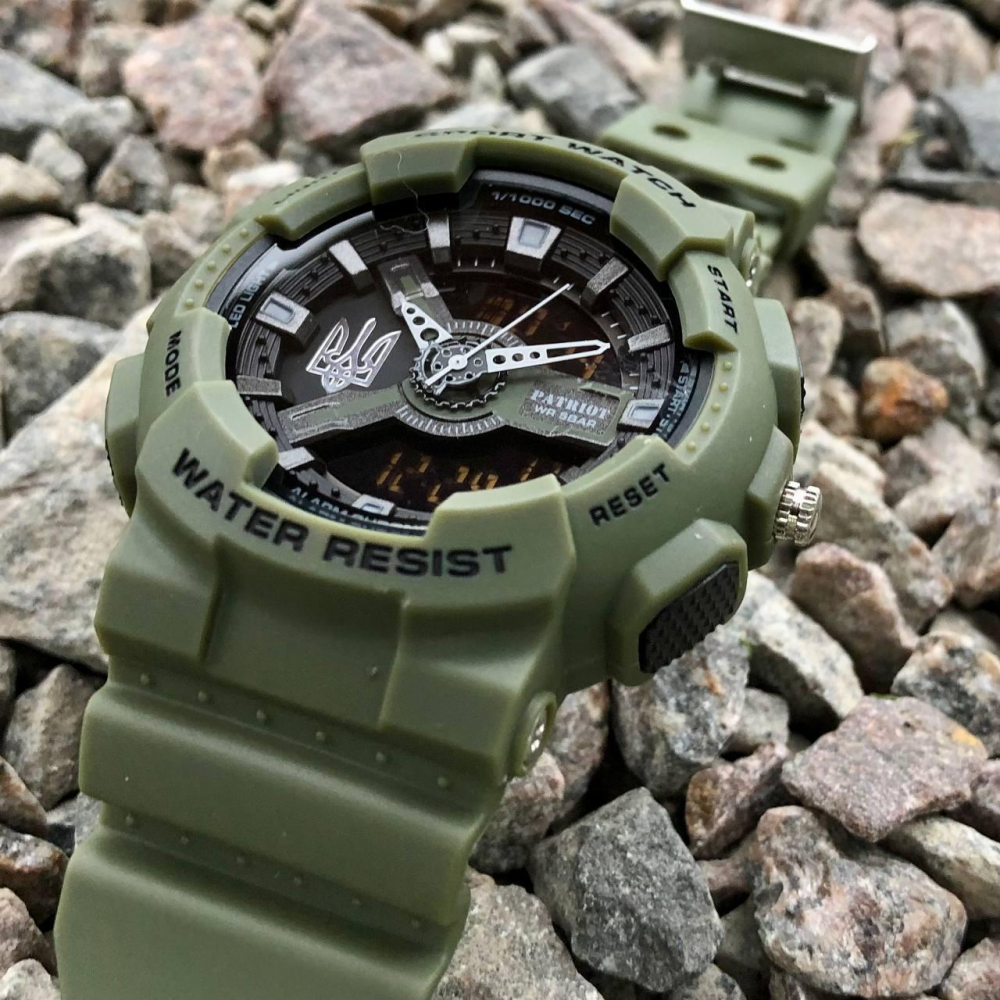 Годинник наручний Patriot 005 Тризуб срібло Army Green + Коробка