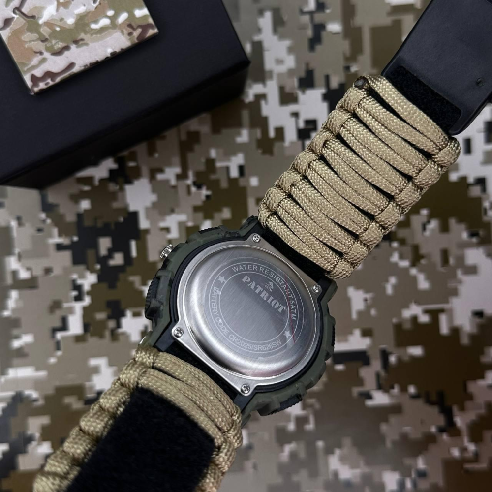Годинник наручний Patriot 005 Тризуб золото Camo Green Паракордовий ремінець Khaki + Коробка.