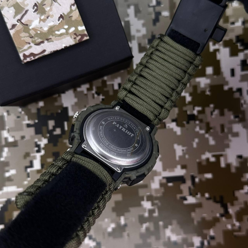 Годинник наручний Patriot 005 Тризуб золото Camo Green Паракордовий ремінець Army Green + Коробка.