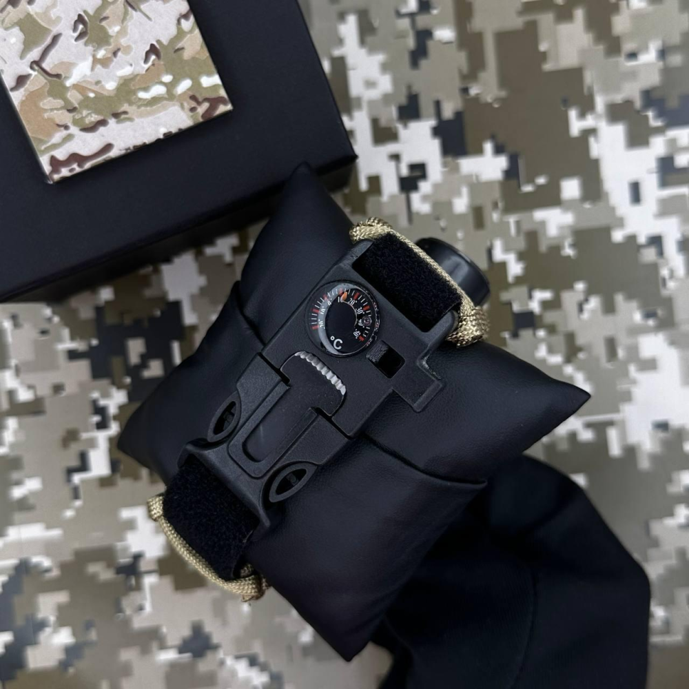 Годинник наручний Patriot 005 Тризуб золото Army Green Паракордовий ремінець Khaki + Коробка.