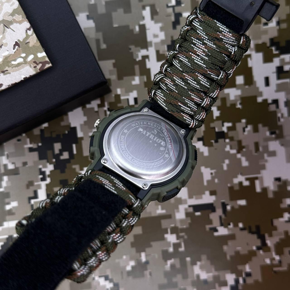 Годинник наручний Patriot 005 Тризуб золото Army Green Паракордовий ремінець Camo Green + Коробка.