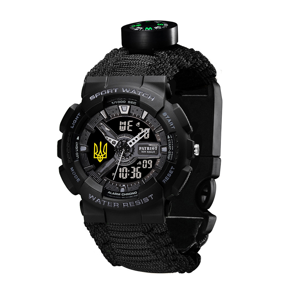 Годинник наручний Patriot 005 Тризуб золото Black Паракордовий ремінець Black + Коробка