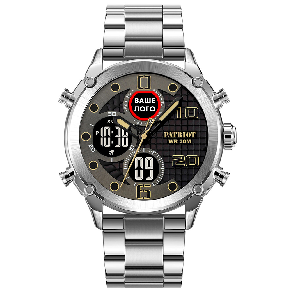 Годинник наручний Patriot 017 Ваше Лого Silver-Black Steel