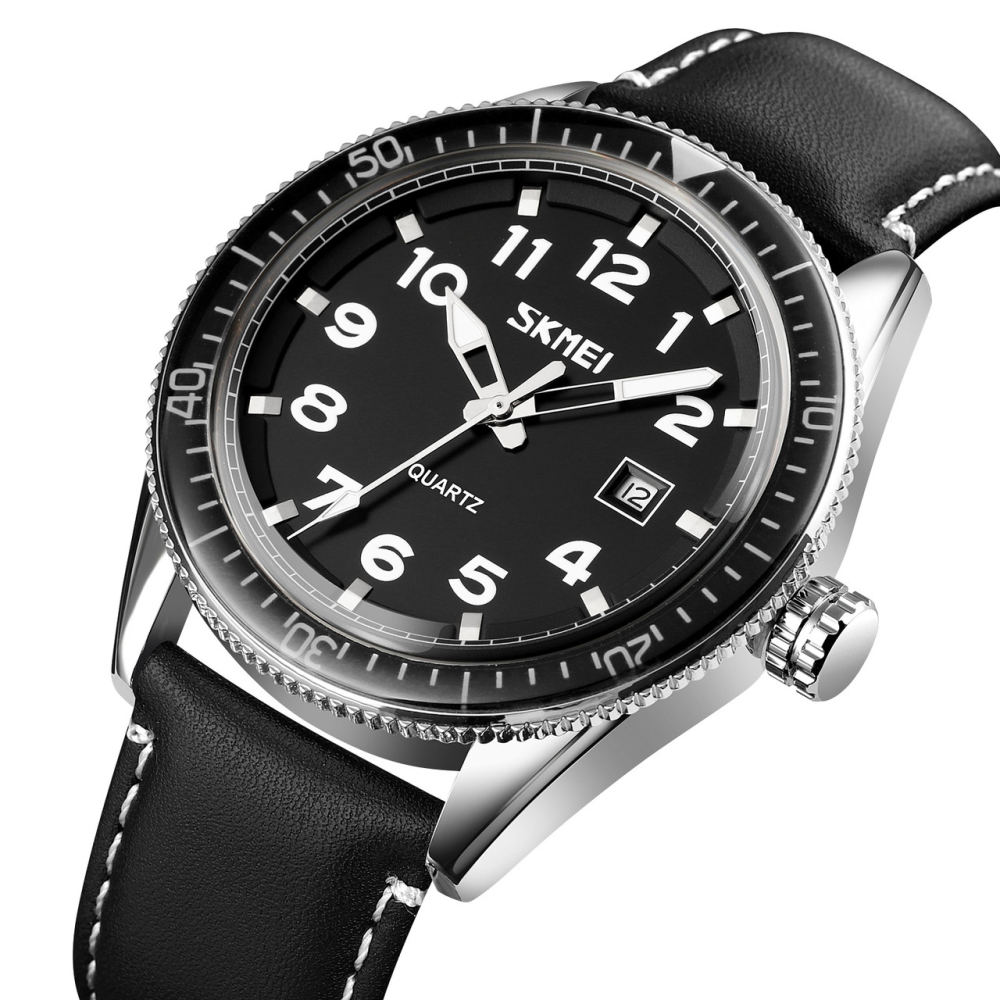 Skmei 9232LSIBK Silver-Black Leather