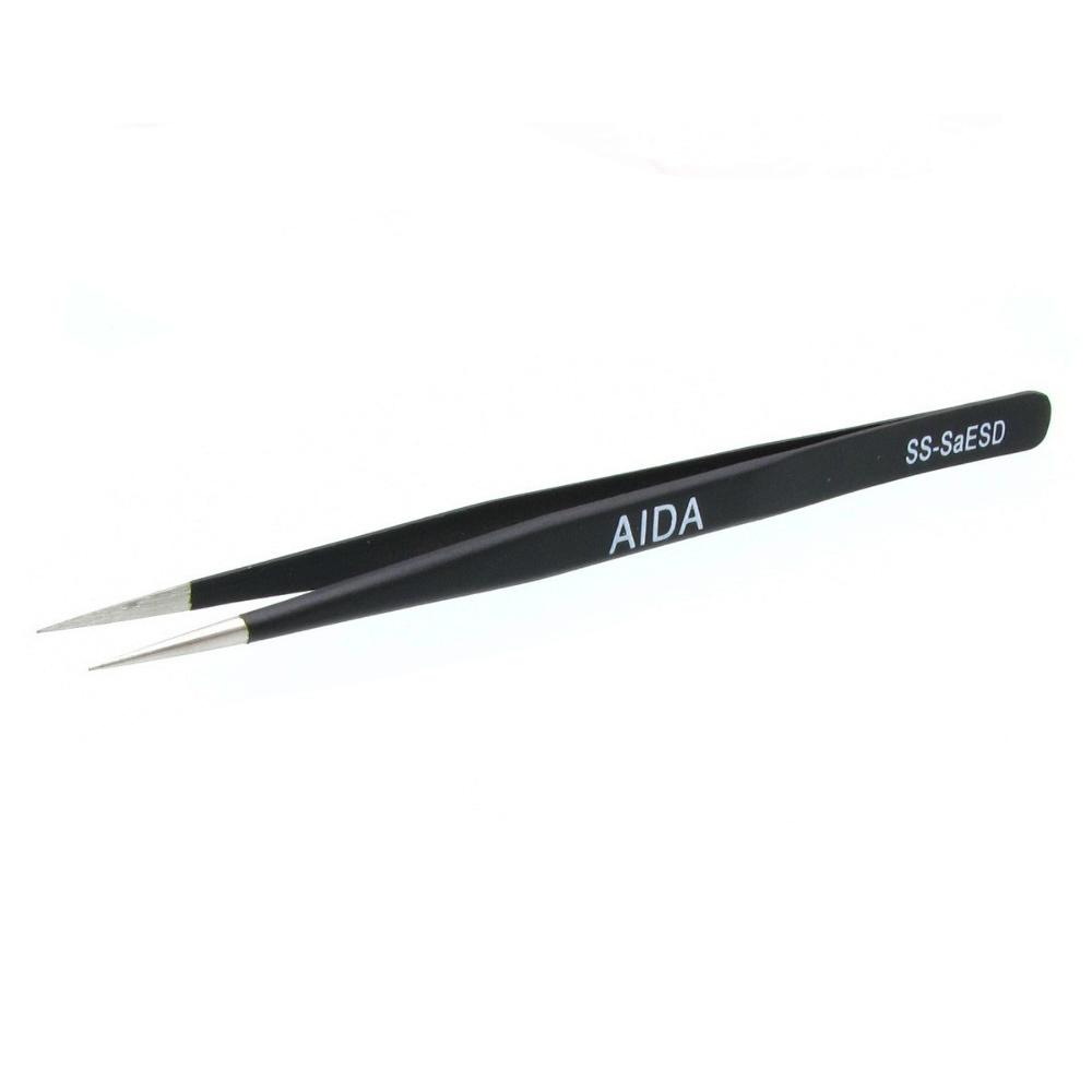 Пинцет прямой Aida SS-Sa ESD с чёрным антистатическим покрытием