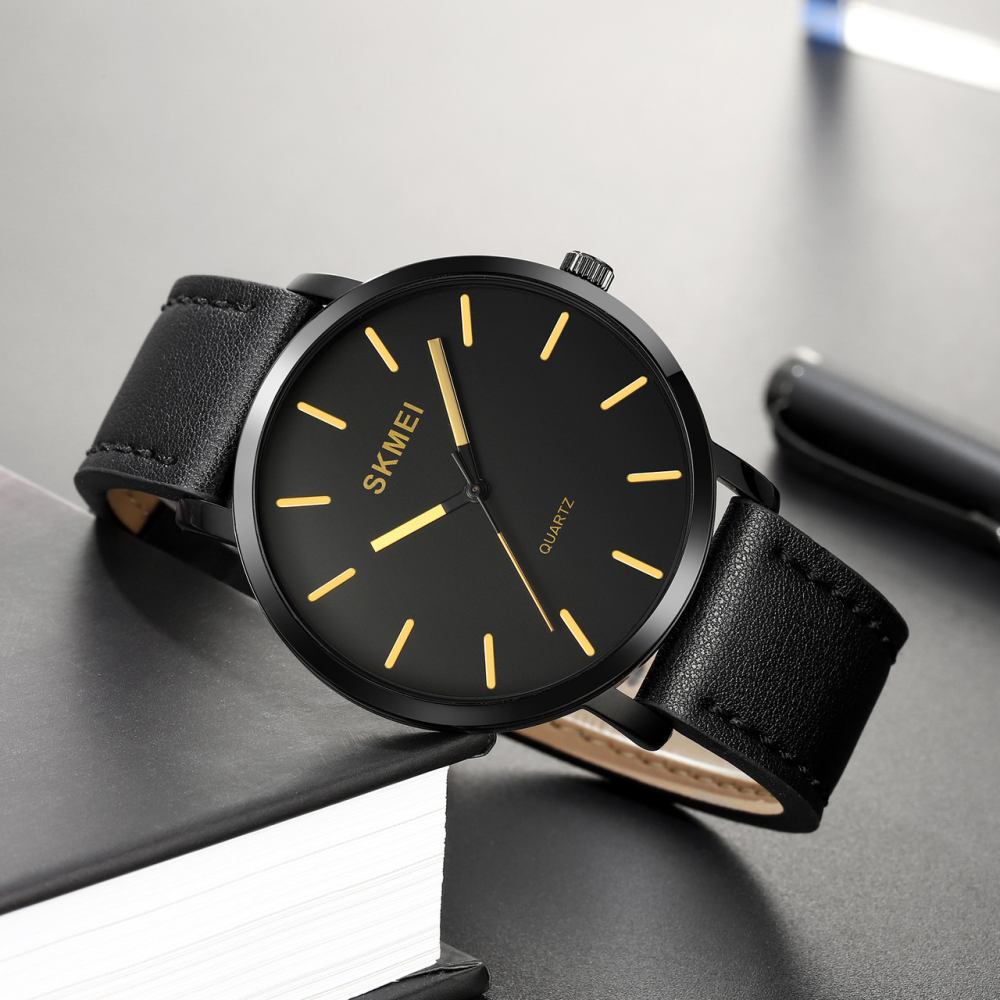 Skmei 1984LGD Gold-leather belt