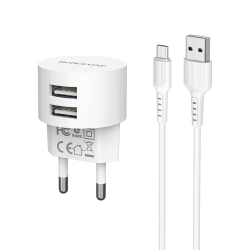 Сетевое зарядное устройство Borofone BA23A 2 USB белое + кабель USB to MicroUSB
